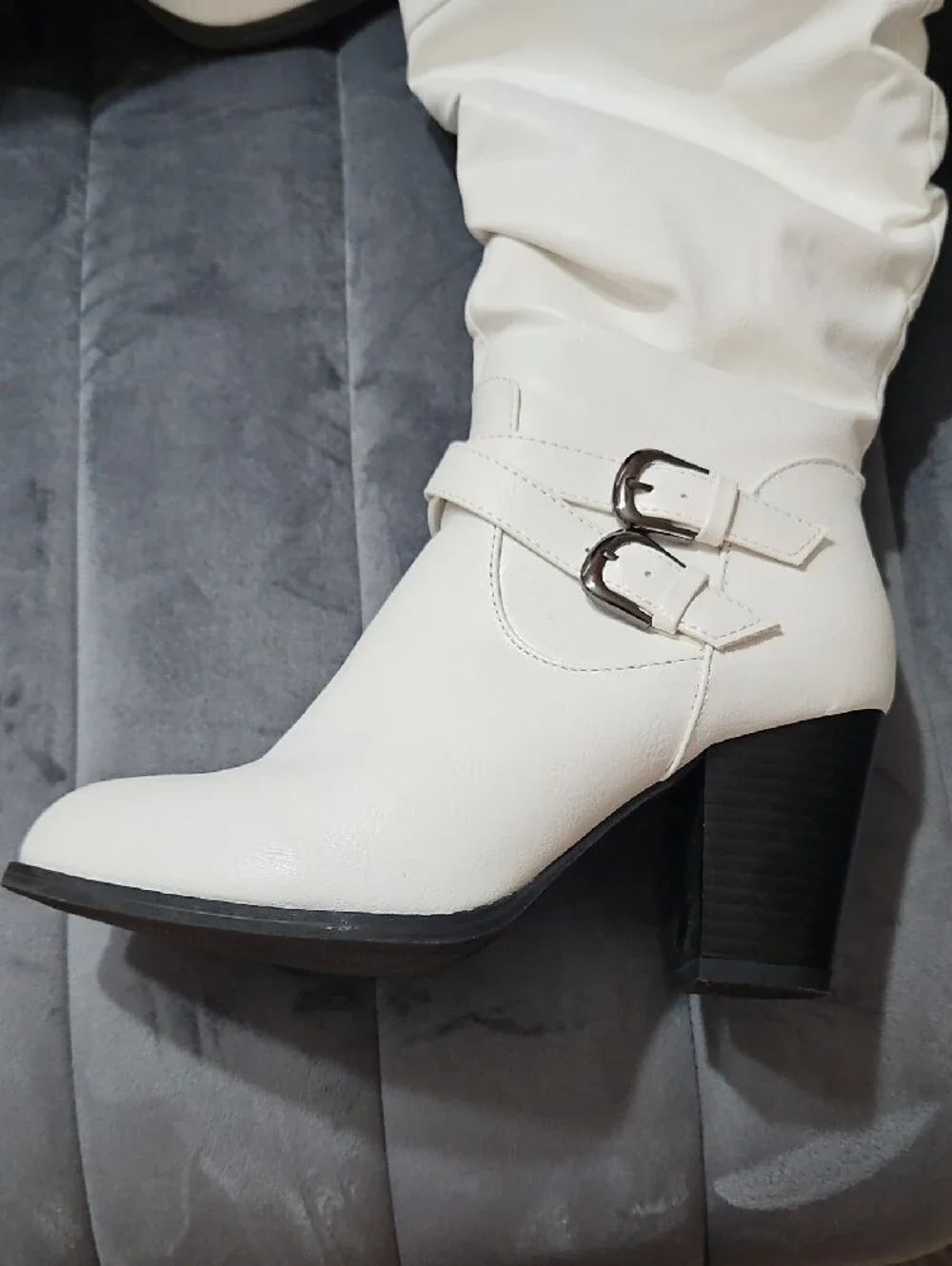 TOP Moda White Over-the-Knee Buckle Heel Boots